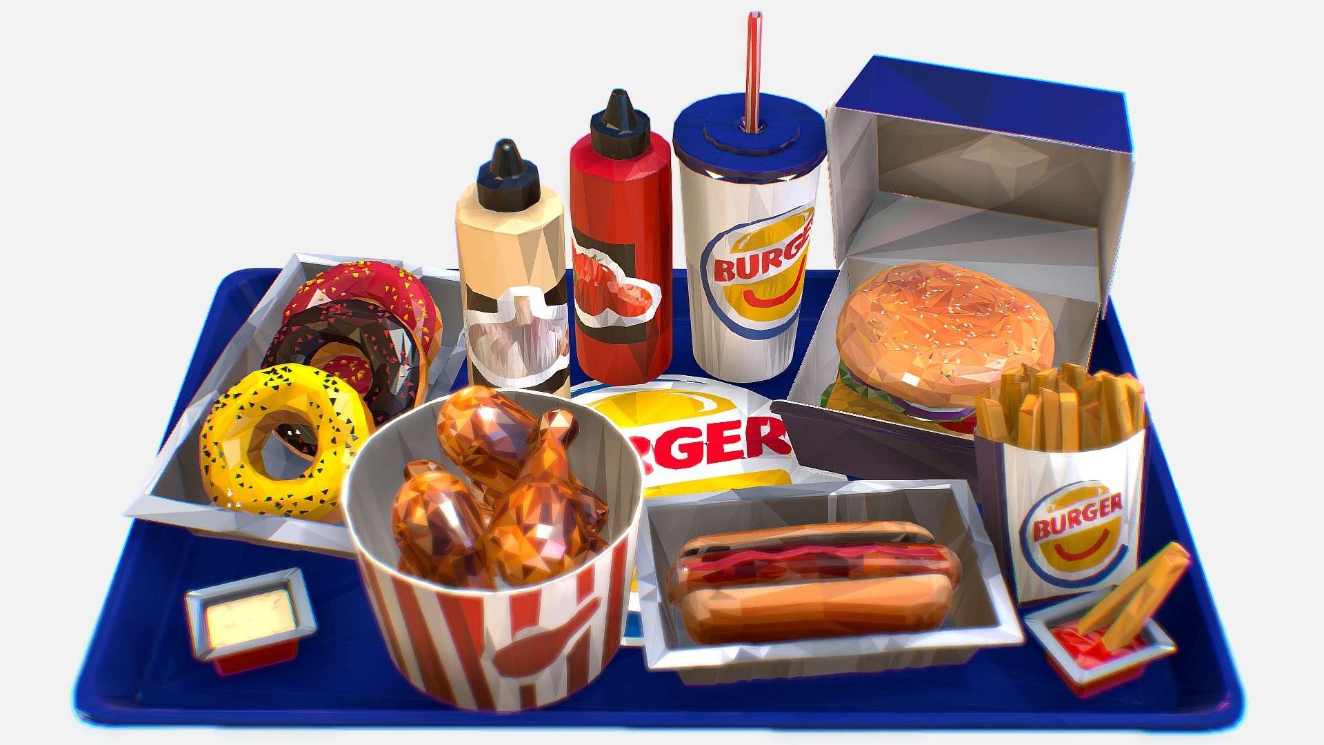 Low Polygon Art Fast Food Burger Big Pack