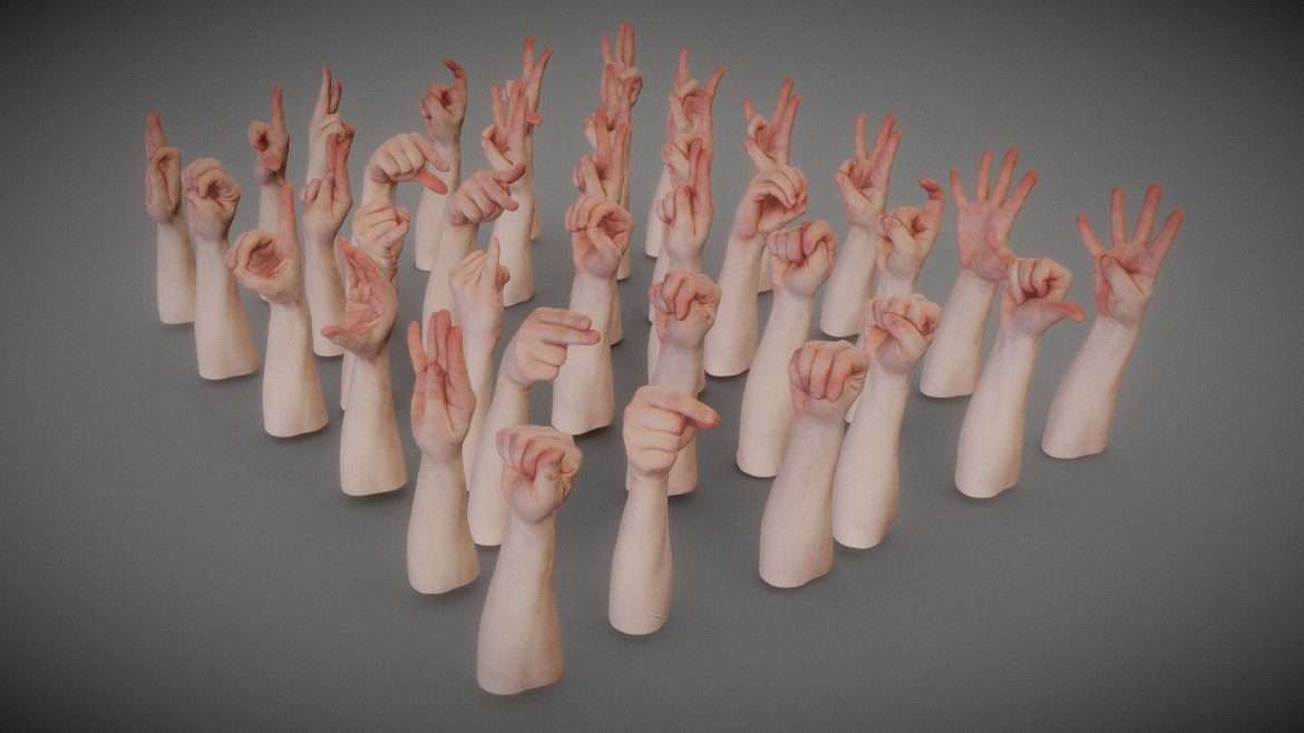 male hands alphabet numbers 3d model