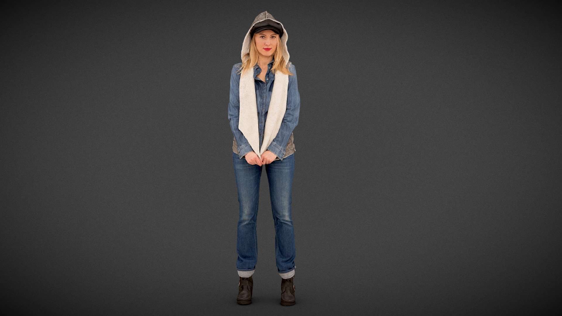 Model in Jeans Outfit and Hoodie