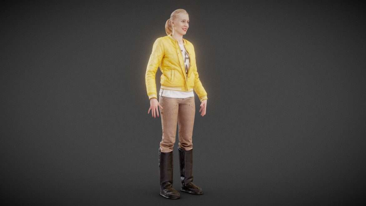 model in yellow jacket and boots 18 3d model