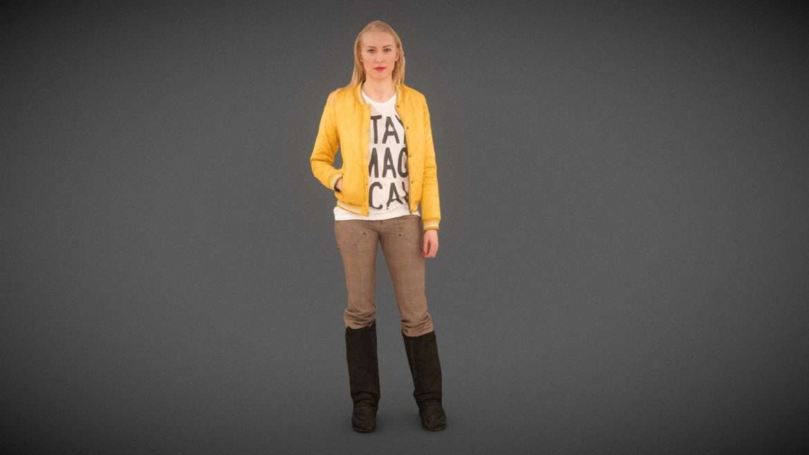 model in yellow jacket and boots 3d model