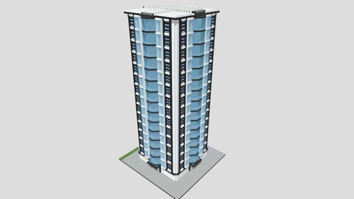 modern skyscraper black and white in minecraft 3d model