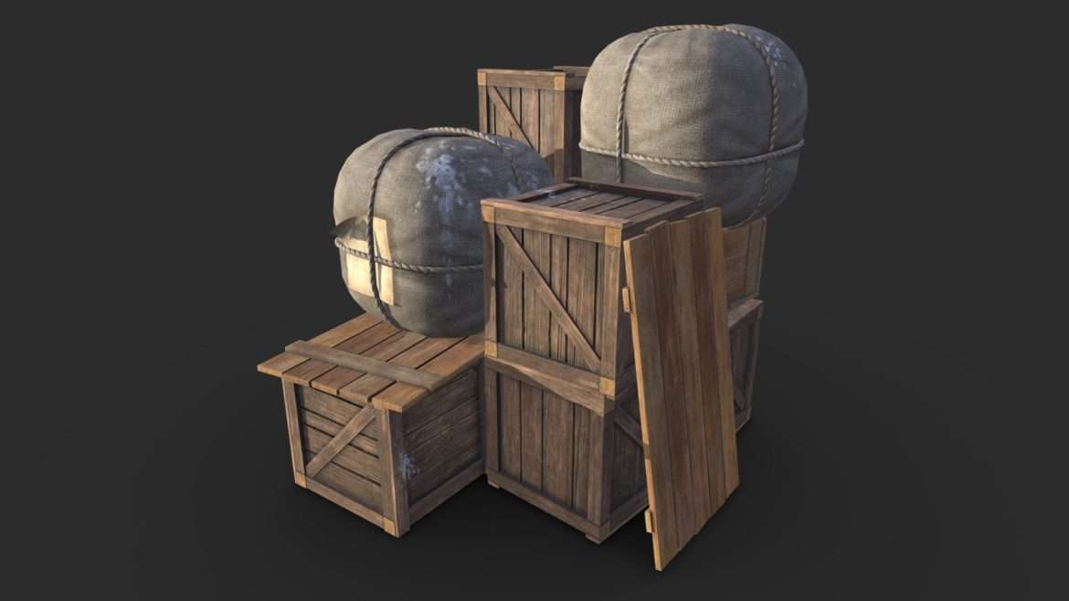 old bag and crates 3d model