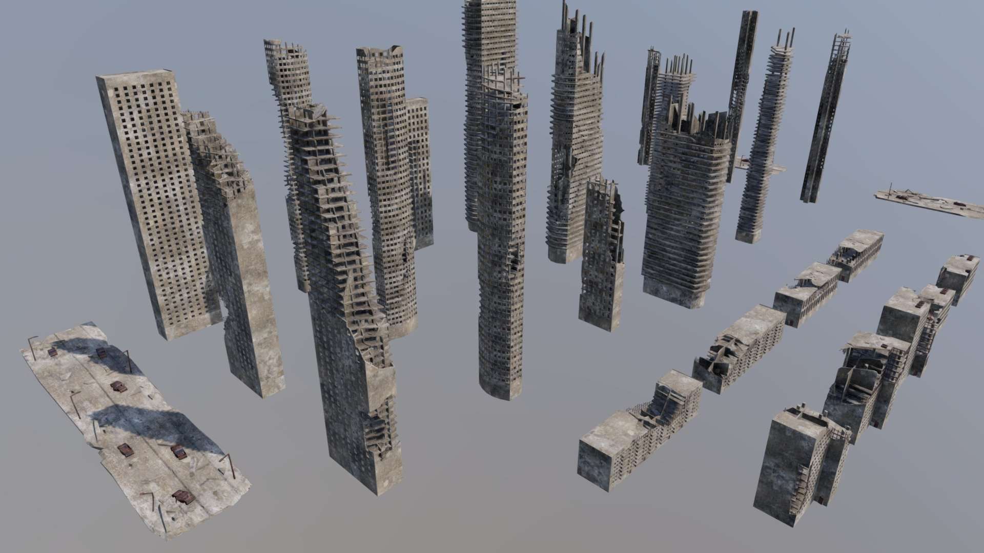 Post Apocalyptic destroyed skyscrapers Pack
