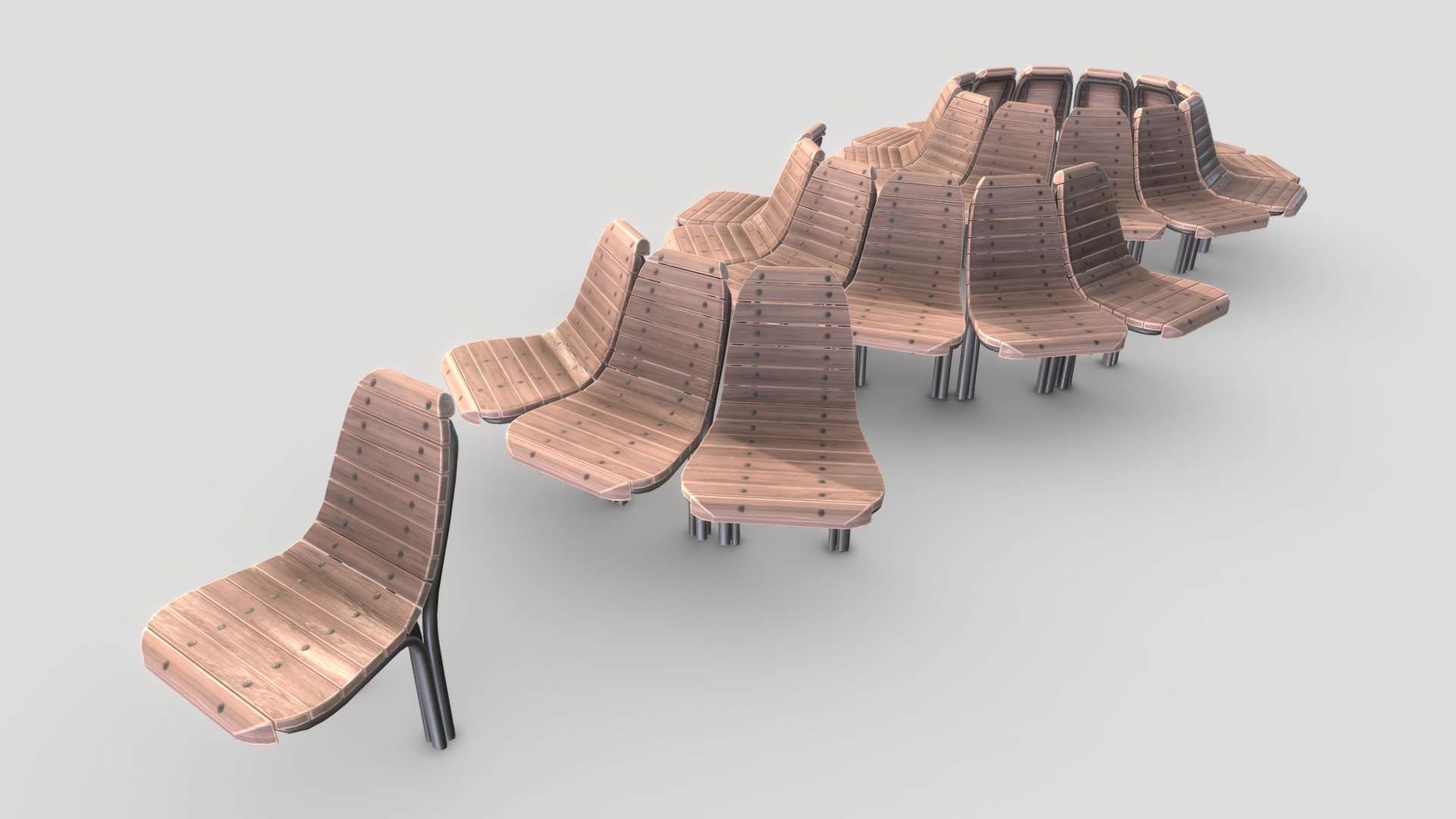 Round Bench [7] 4 parts Wood Metal Version 2