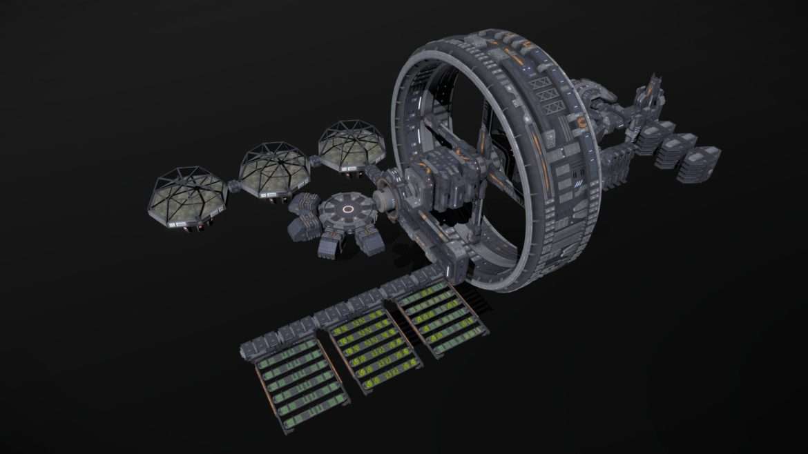 scifi modular space station complex 3d model