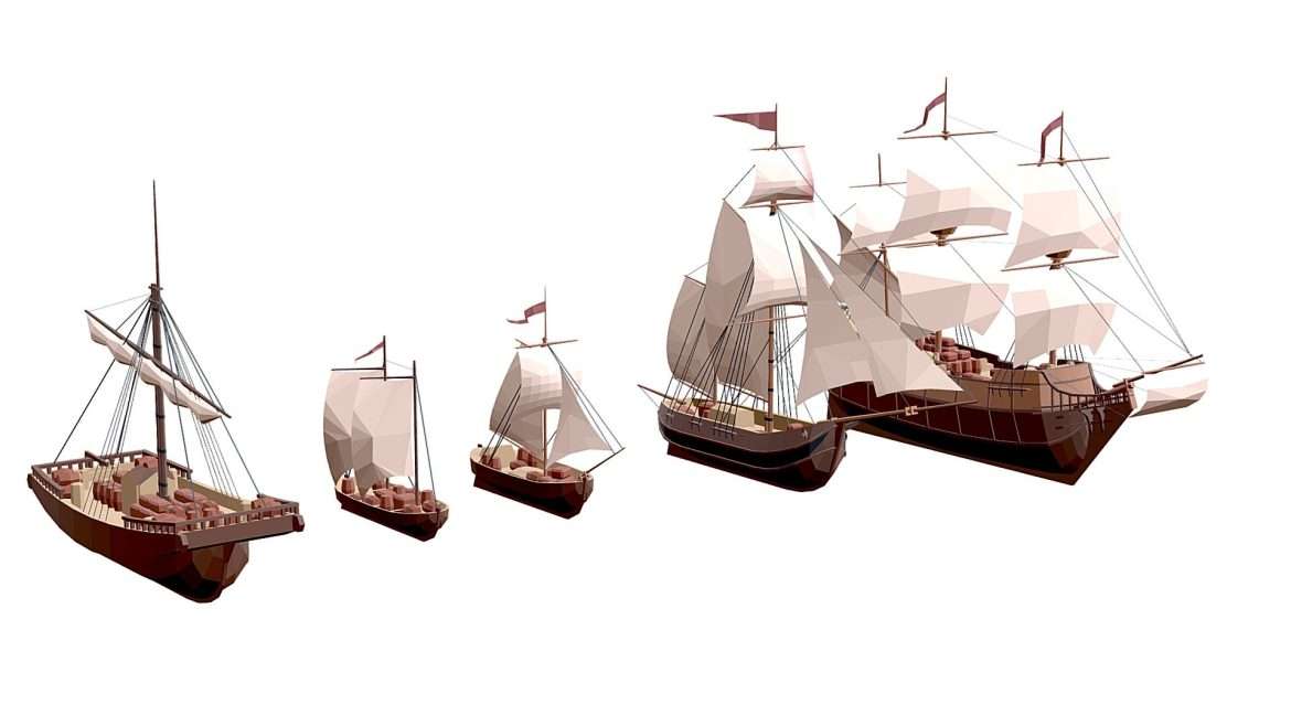 set sailboats low poly 3d model