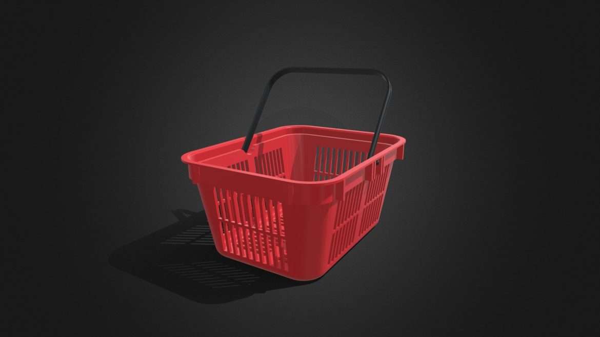Shopping Basket 3d Model - Detailed 3D model of a standard plastic shopping basket with handles, perfect for retail scene visualization.