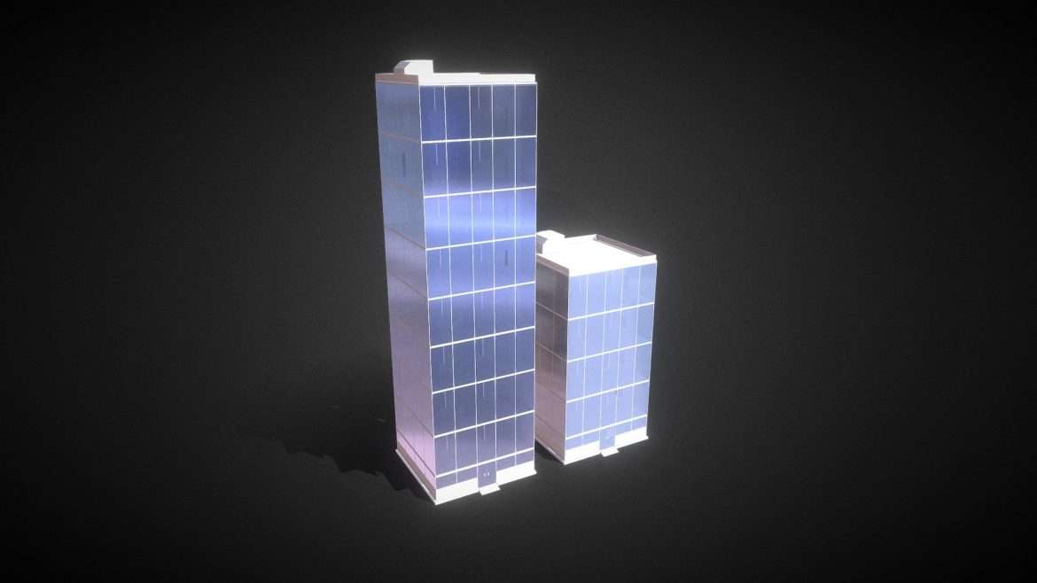 skyscrapers low poly style with interior 3d model