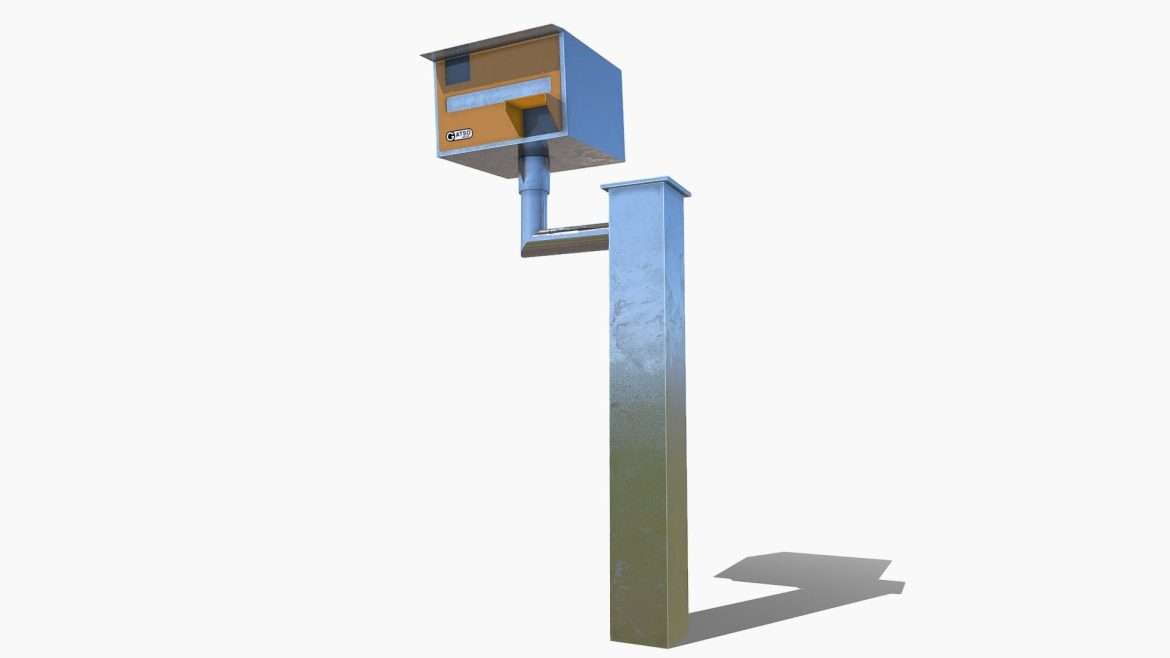 Speed Camera 3d Model - Highly detailed 3D model of a UK speed camera with 4K PBR textures, ready for urban scene integration.