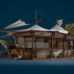 STEAMPUNK FLYING SHIP CONCEPTUAL STREETFOOD CAFE