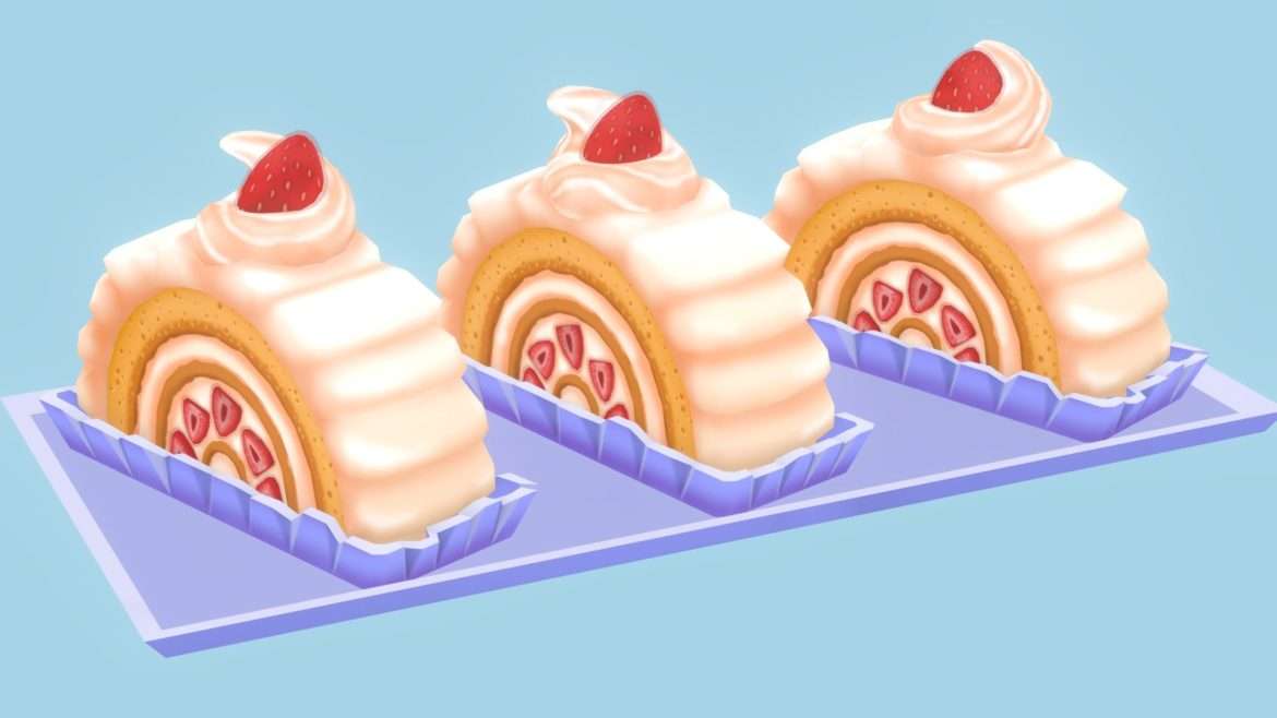 strawberry cake roll 3d model