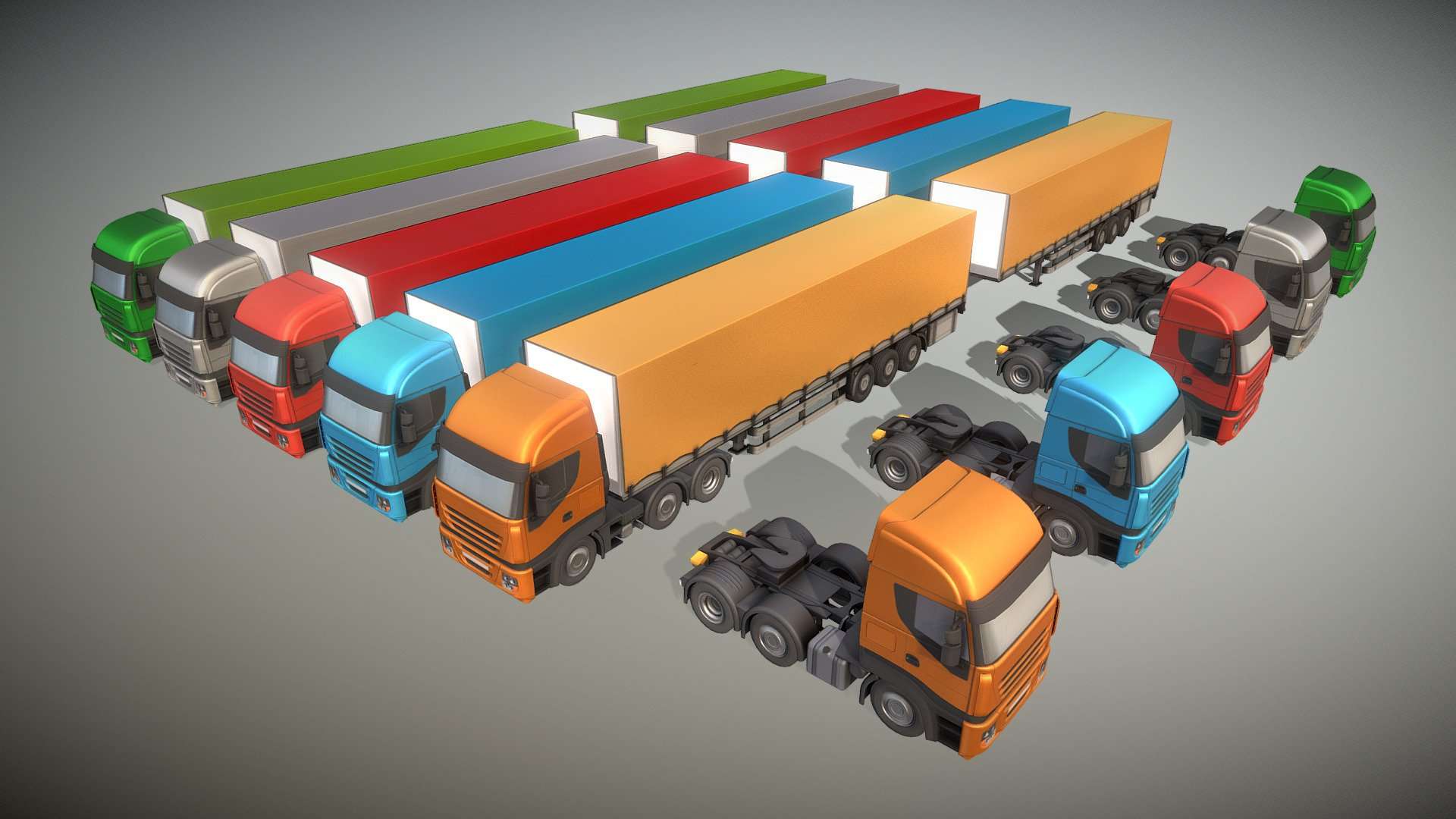 3-AXIS Truck with Semitrailer (Low-Poly)