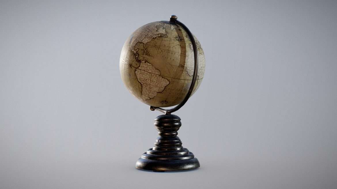 antique globe on stand 3d model