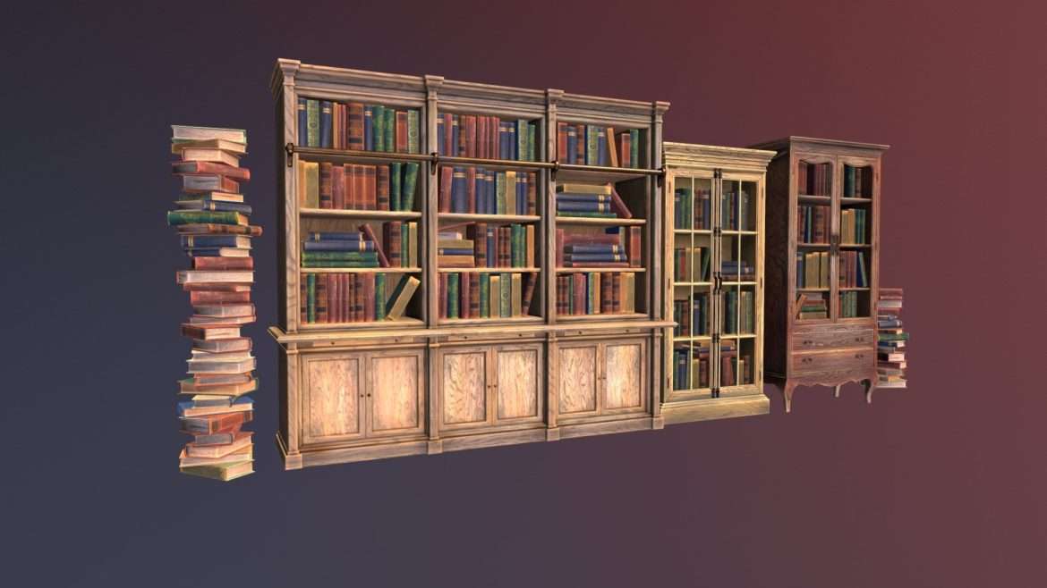 bookcases and books 3d model