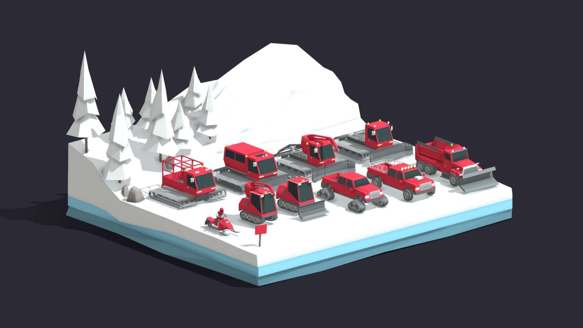 Cartoon Low Poly Winter Machines Pack