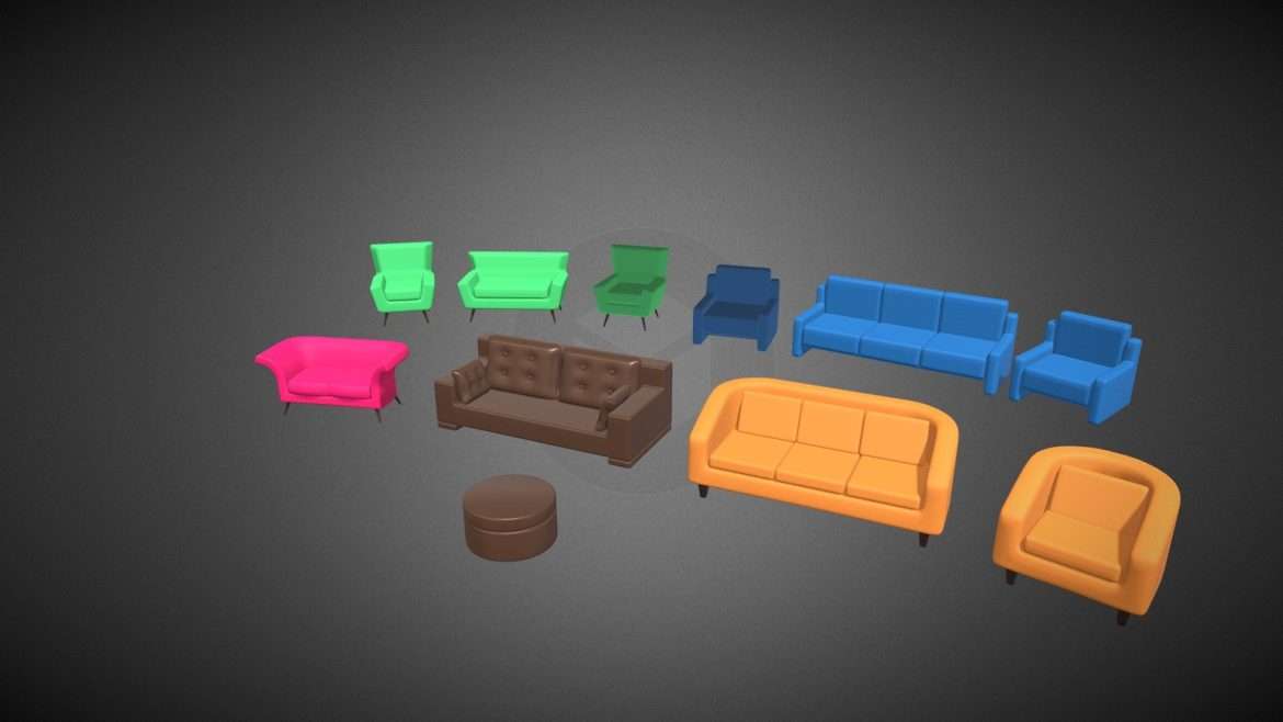 home sofa furniture cartoon simple style 3d model