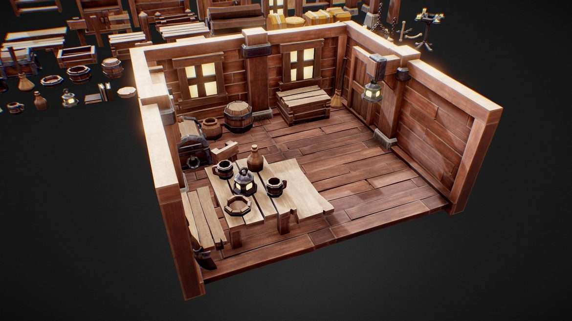 lowpoly tavern and props 3d model