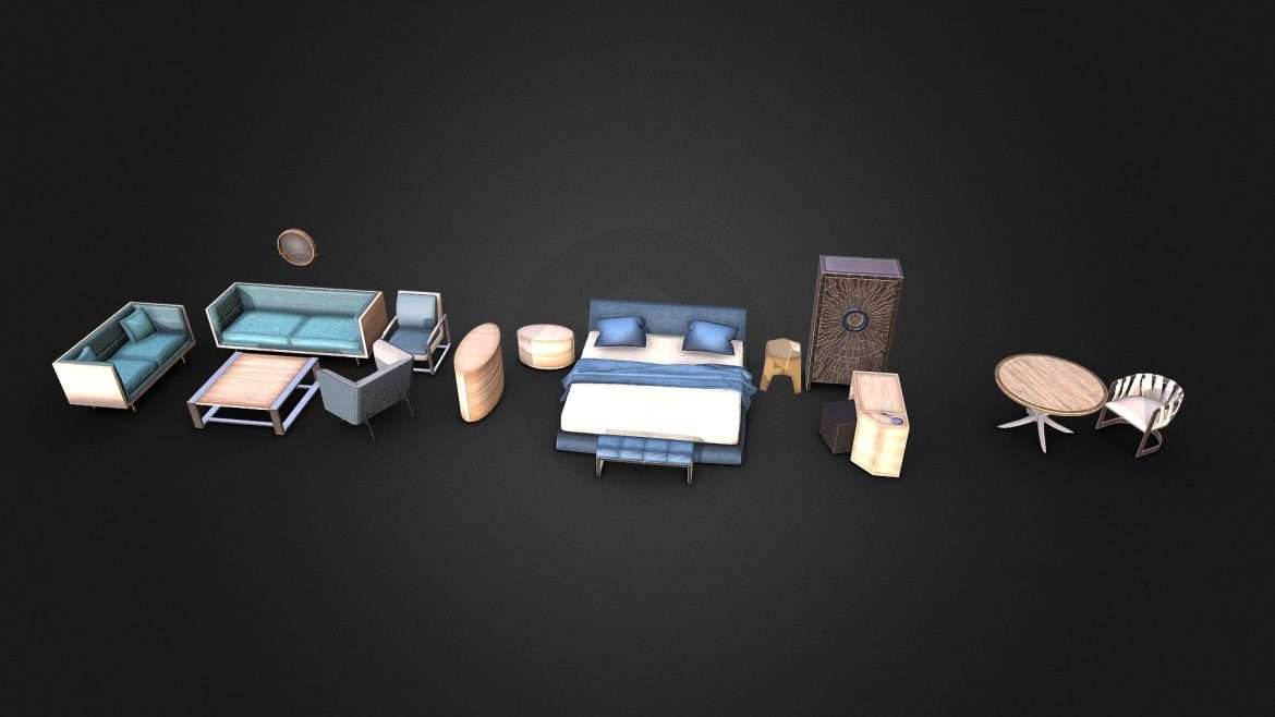 minimal modern bundle furniture pack 3d model