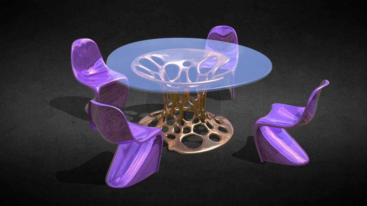 modern furniture set neon table and four chai 3d model