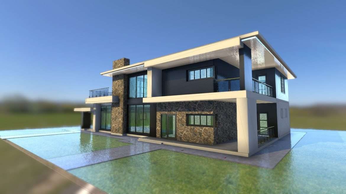 modern large cottage for big family 3d model