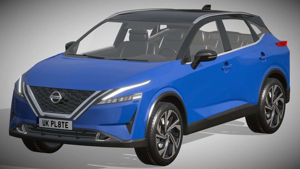 Nissan Qashqai Car 3d Model - Nissan Qashqai 2022 3D model with detailed exterior and interior for high-resolution renders.