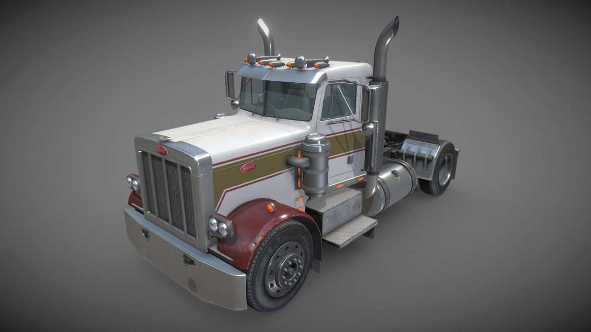 Peterbilt Semi Truck 3d Model - Peterbilt semi truck 3d model day cab exterior with clean topology