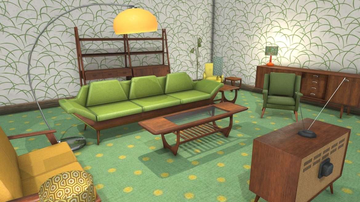 retro living room low poly furniture pack 3d model