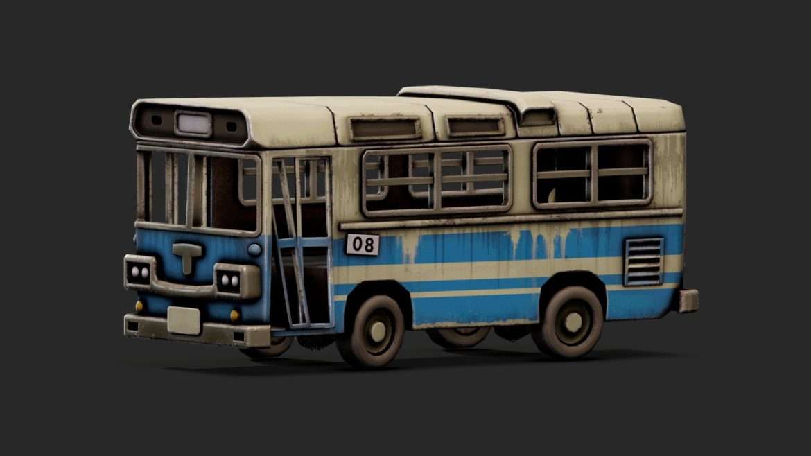 ruined bus stylized 3d model