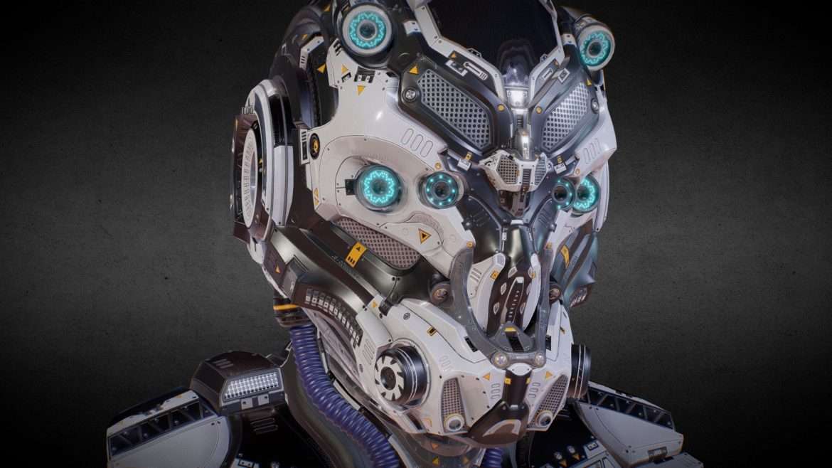 sci fi helmet blue neon jonathan benainous 3d model