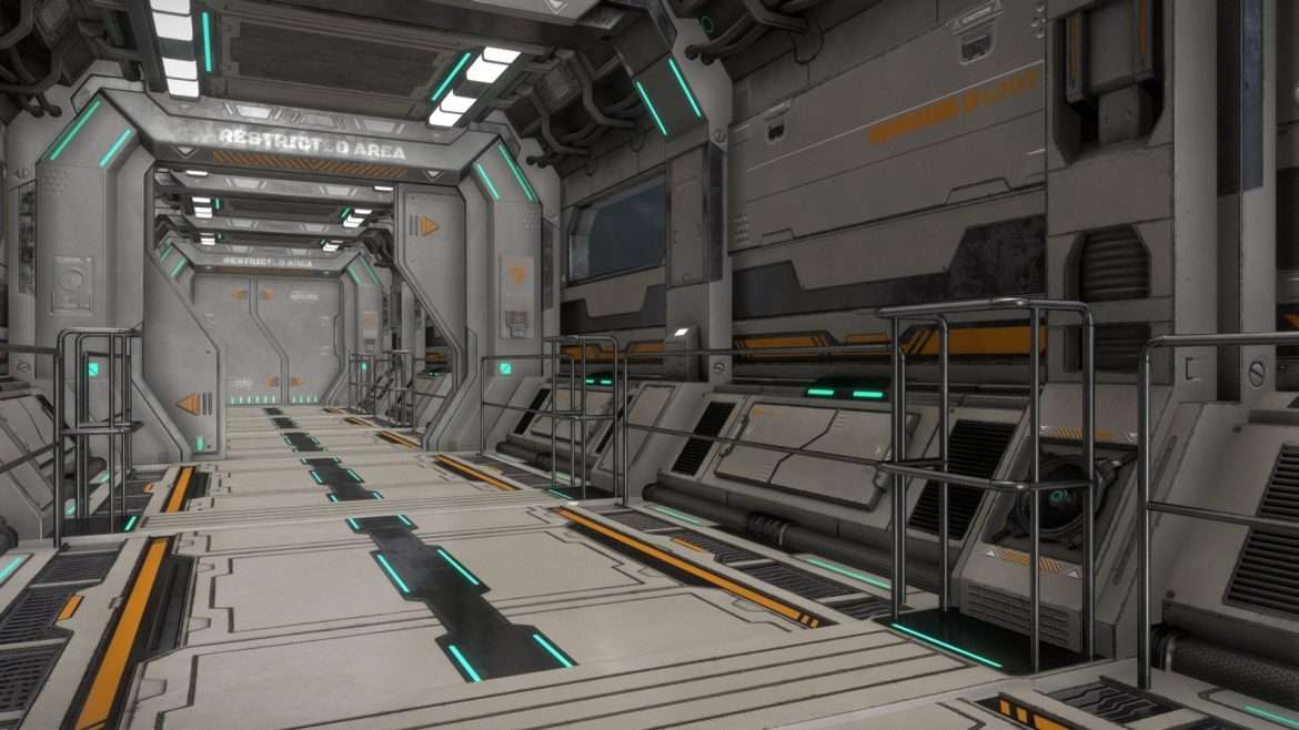 sci fi modular corridor amp door ver2 low poly 3d model