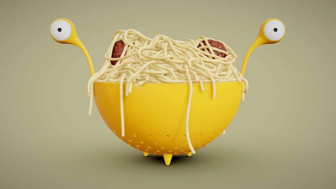 spaghetti monster strainer with noodles 3d model