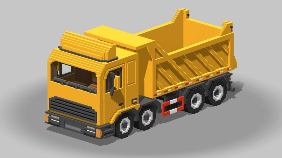 Voxel Tipper Truck 3d Model - Voxel Tipper Truck 3D model, low-poly voxel art vehicle created in MagicaVoxel, showcasing detailed blocky design suitable for games and digital environments.