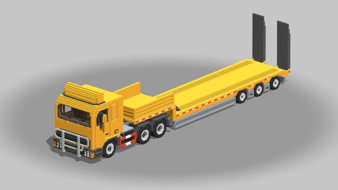 voxel truck and loader trailer 3d model