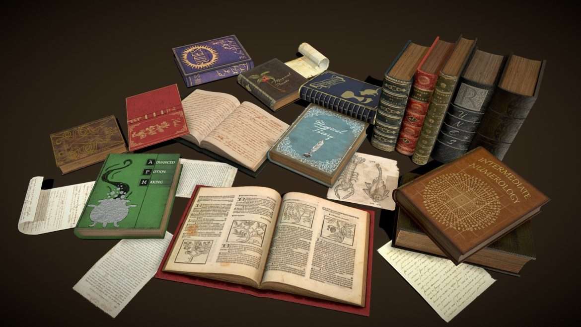 wizard themed books and textbooks 3d model