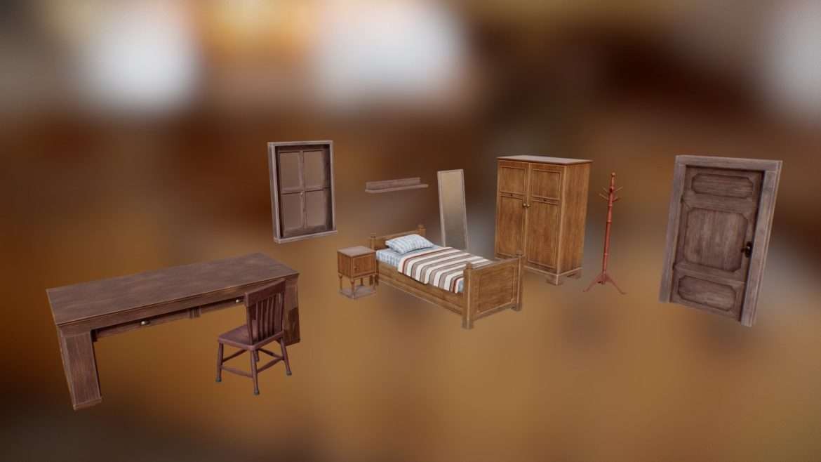 wooden furniture set 3d model