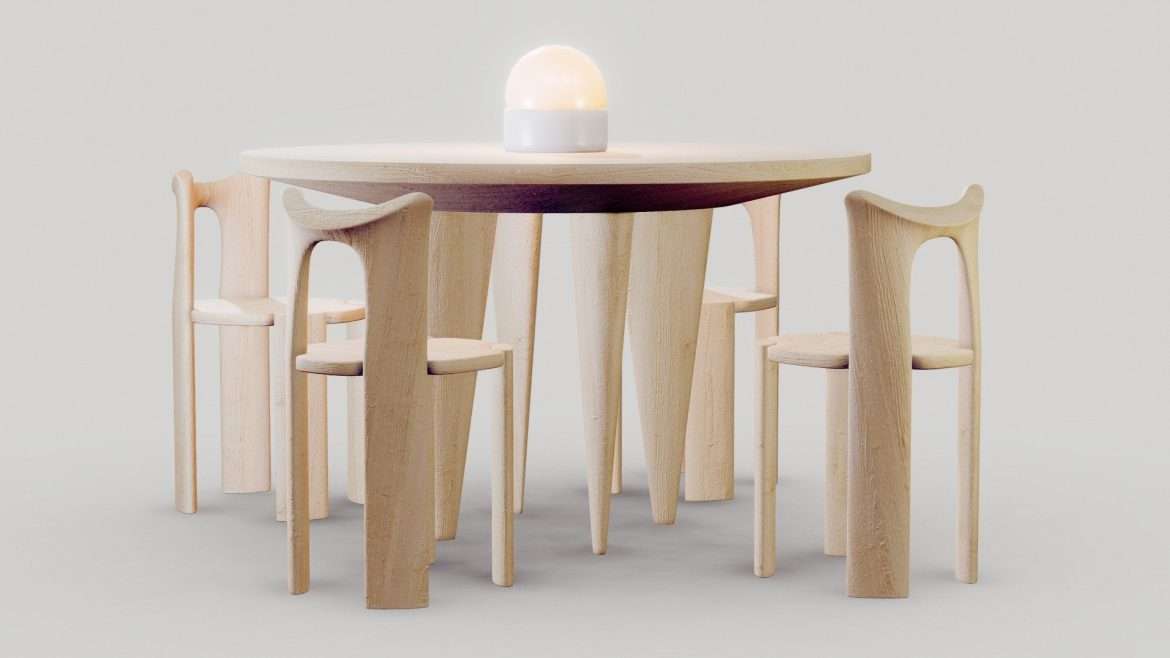 wooden table set 3d model