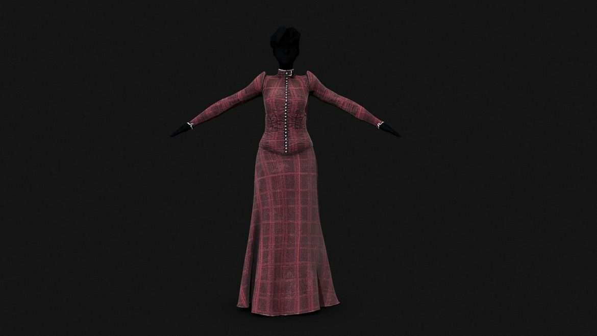 antique poor victorian plaid dress revised 3d model