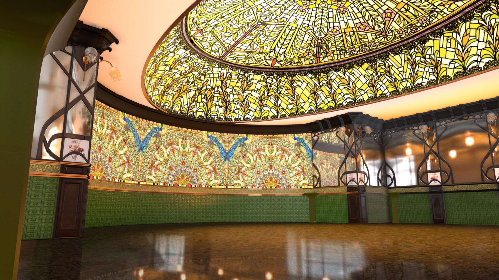 Art Nouveau Cafe with Stained Glass Windows