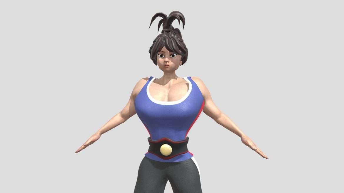 boxer woman cartoon game character 3d model