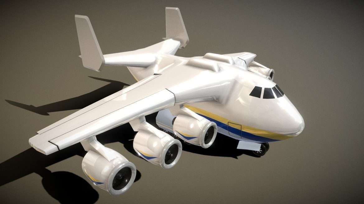 An225 Airplane 3d Model - Cartoon An-225 airplane 3d model, Antonov Mriya stylized cargo plane