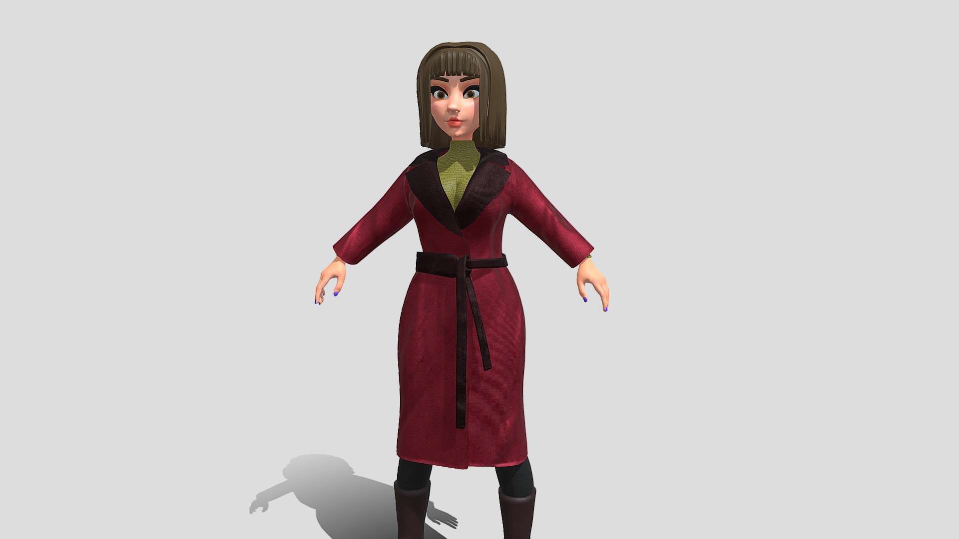 Cute Woman in coat. Game cartoon character