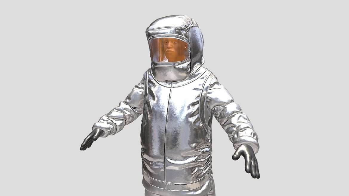 firefighter in aluminized flame proof suit 3d model
