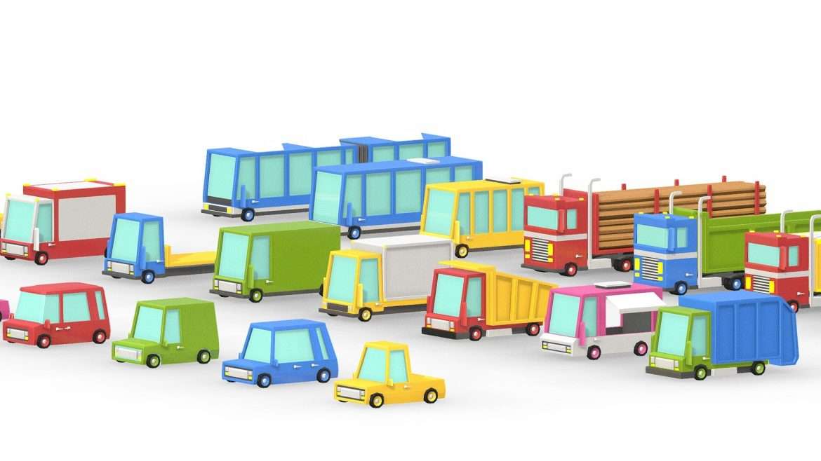 low poly cartoon city cars 3d model