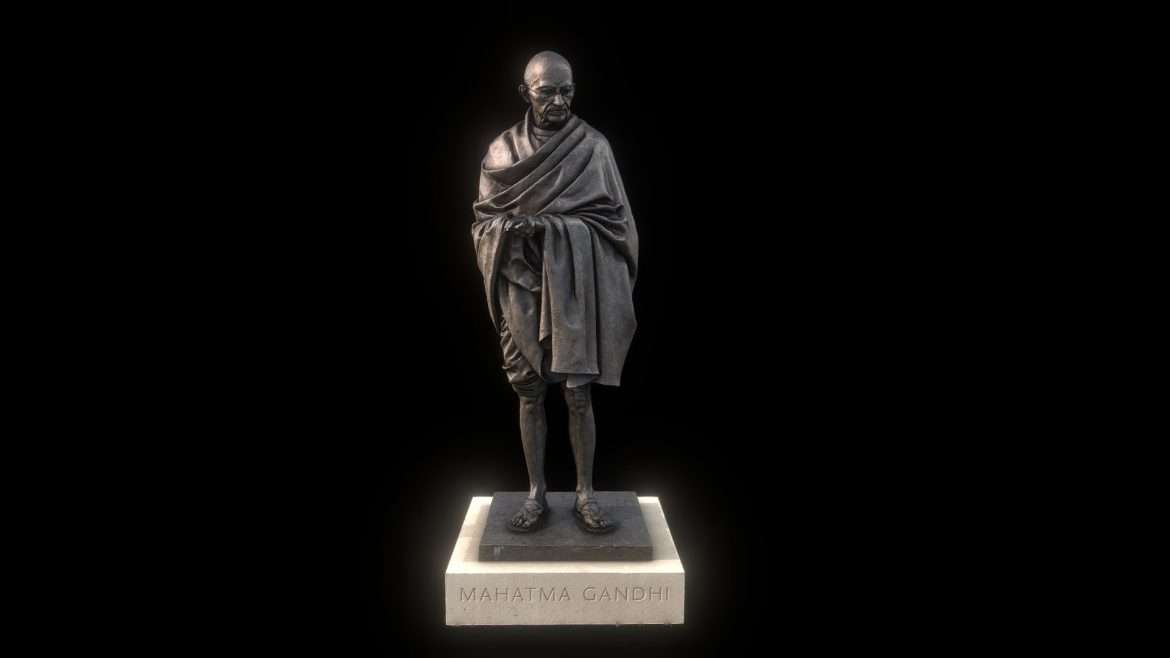 Mahatma Gandhi Statue 3d Model - Detailed 3D model of the Mahatma Gandhi statue from Parliament Square, depicting the bronze figure with its iconic stance.