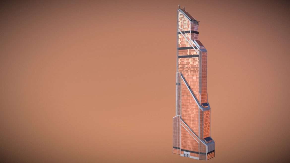 Mercury City Tower 3d Model - Low poly 3D model of Mercury City Tower, an iconic Moscow skyscraper, ready for VR/AR real-time applications.