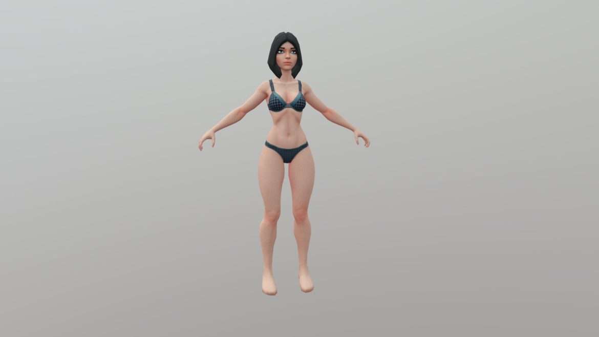 stylized female character game ready base mesh 3d model