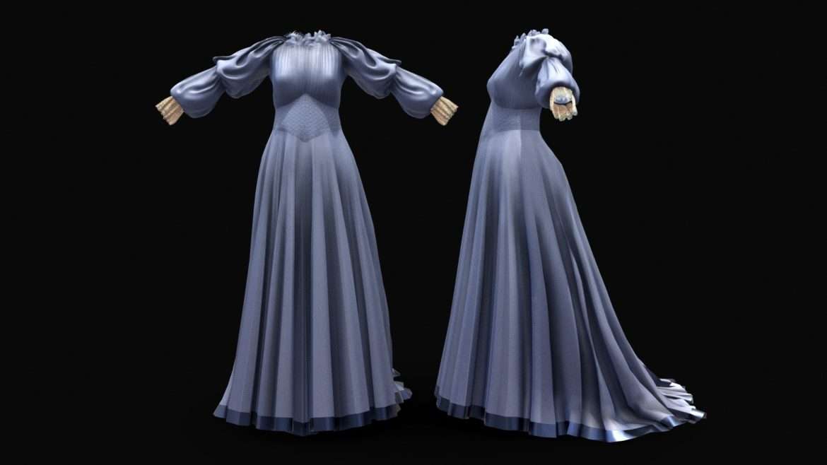 victorian blue dress 3d model