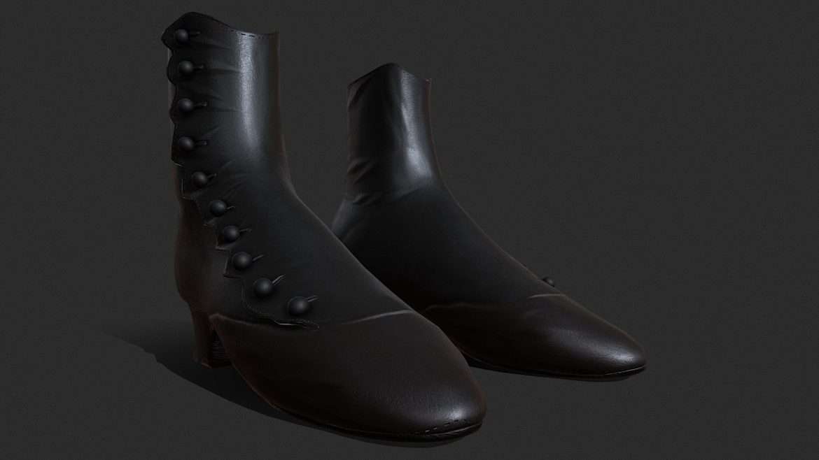 victorian worn black leather ladies shoe 3d model