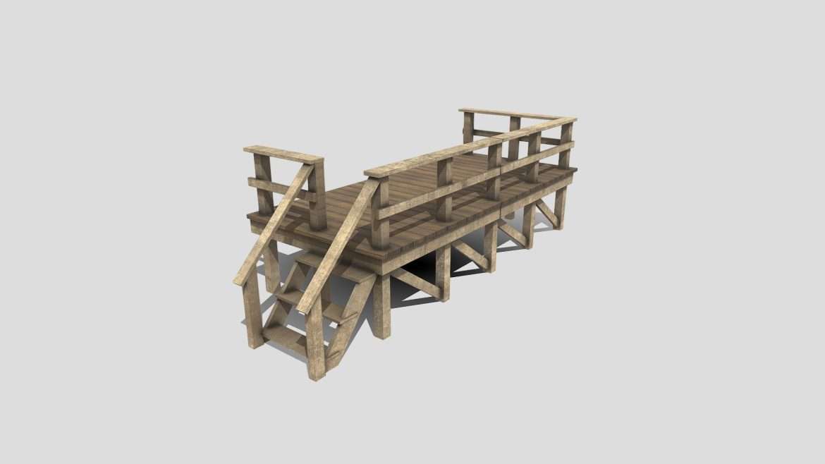 wooden platform low poly 3d model